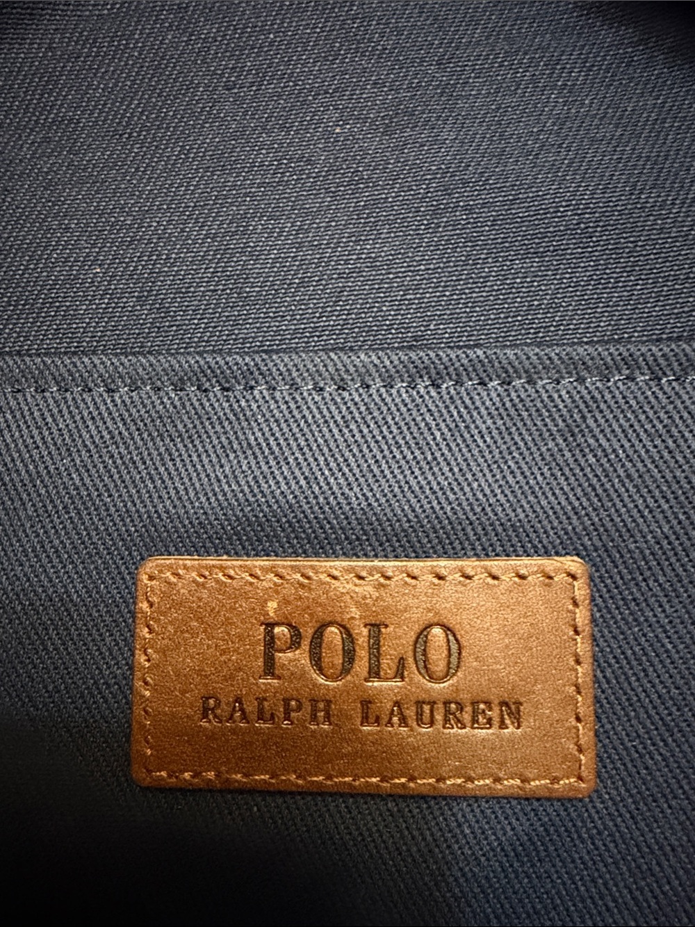Ralph Lauren Navy Canvas Tote with Polo Bear and Brown genuine Leather Straps - Picture 4 of 5